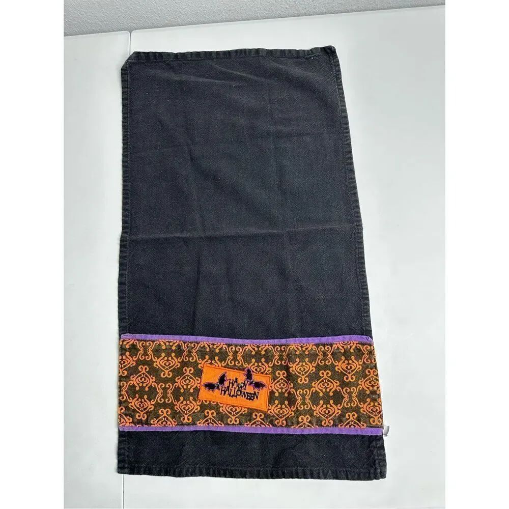Rare Vintage Halloween Kitchen Towel Black Orange Cotton 14” X 25”